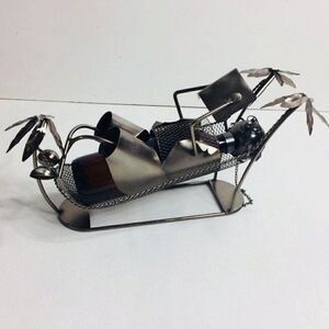 Wine Bottle Holder Metal Sculpture Man Reading in the Beach